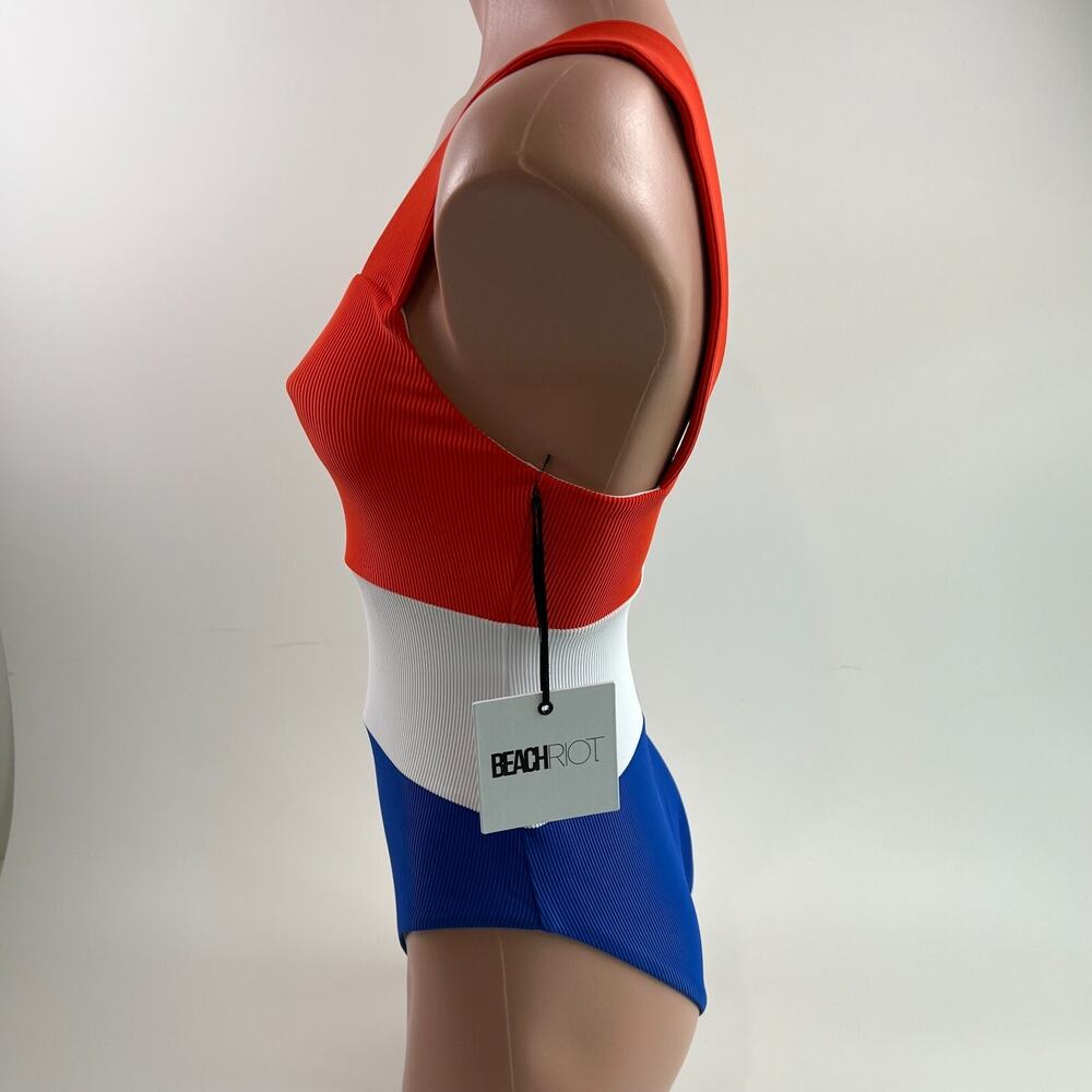 Beach Riot One Piece Square Neck Ribbed Swimsuit Red/Blue/White Size XS NWT - Picture 3 of 11